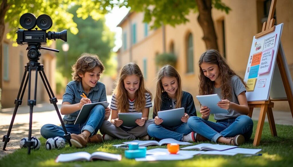 à castres, des enfants découvrent le métier de scénariste en créant leurs propres histoires de films, développant ainsi leur créativité et leur passion pour le cinéma.