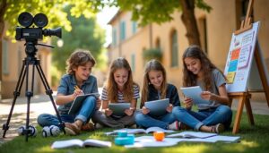 à castres, des enfants découvrent le métier de scénariste en créant leurs propres histoires de films, développant ainsi leur créativité et leur passion pour le cinéma.